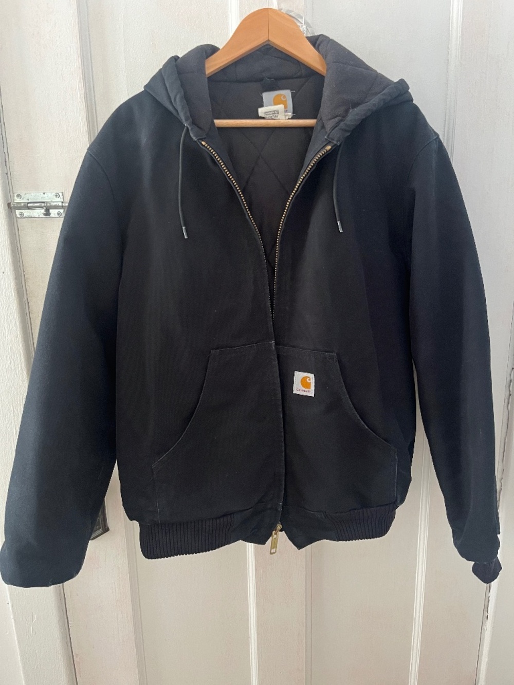 Carhartt Active Jacket J140 Black Quilted Lined Hooded Men's Size M
